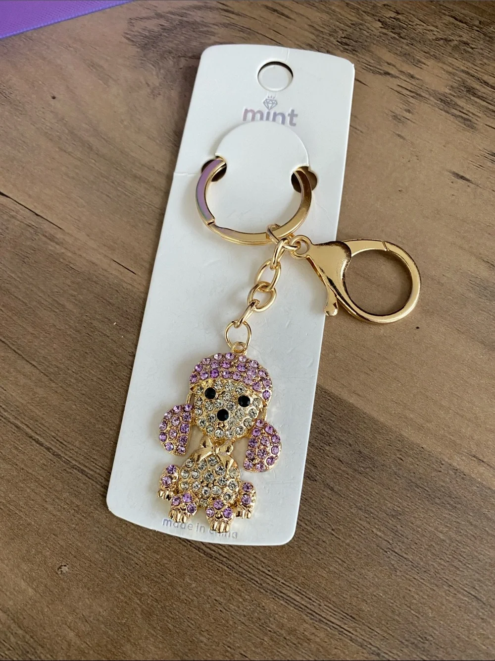 Mint Gold and Lavender Poodle Keychain